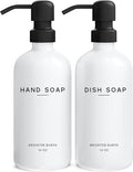 White Glass Hand and Dish Soap Dispenser Set by Brighter Barns - Kitchen Soap Dispenser & Stainless Steel Pump - Glass Bottles for Kitchen Sink - Farmhouse Home Decor, Bathroom Accessories (White)
