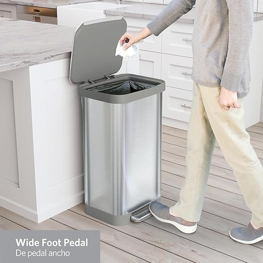 Glad Stainless Steel Step Trash Can, Series 2 with Clorox Protection - Large Metal Kitchen Garbage Bin with Soft Close Lid, Foot Pedal and Waste Bag Roll Holder, 20 Gallon