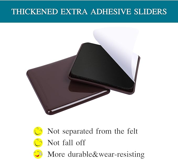 Ezprotekt 16 Pcs Self-Stick Furniture Movers Sliders for Carpet, 2.5 inch Square Self-Adhesive Furniture Moving Pads, Furniture Glides Sliders for Moving Chair Table Desk Bed Sofa Couch (Brown)