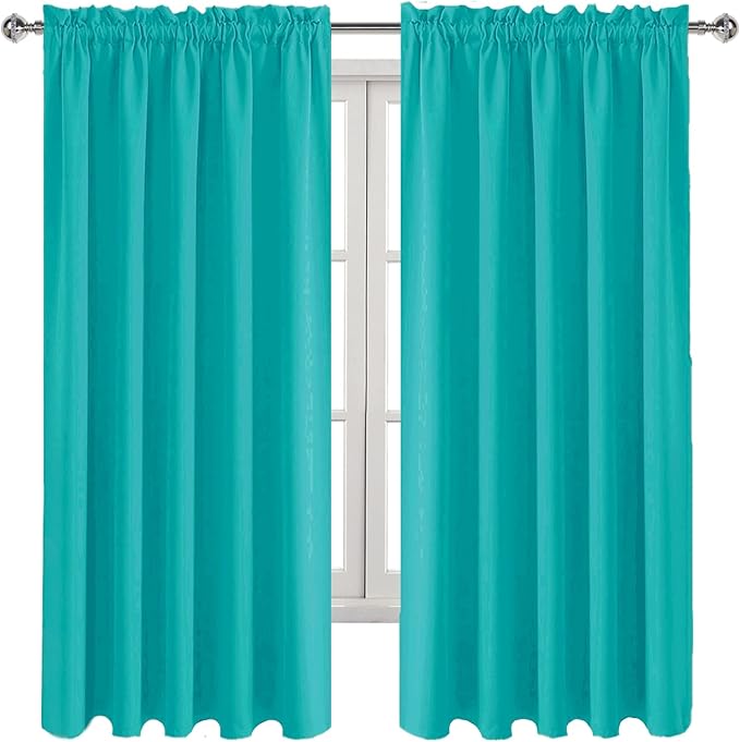 DWCN Blackout Curtains for Living Room Thermal Insulated, Energy Saving & Noise Reducing Bedroom Curtains, Peacock Blue, W 60x L 63 Inch, Set of 2 Rod Pocket Curtain Panels