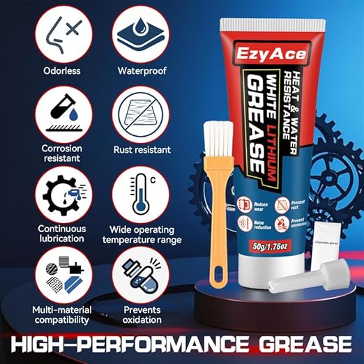 White Lithium Grease, Garage Door Lubricant, Multi-Purpose Bike Grease for Hinges, Bearings, Gears, Track Rail, Waterproof&Heat Resistant Bearing Grease Ideal for Automotive, Marine, 1.76oz