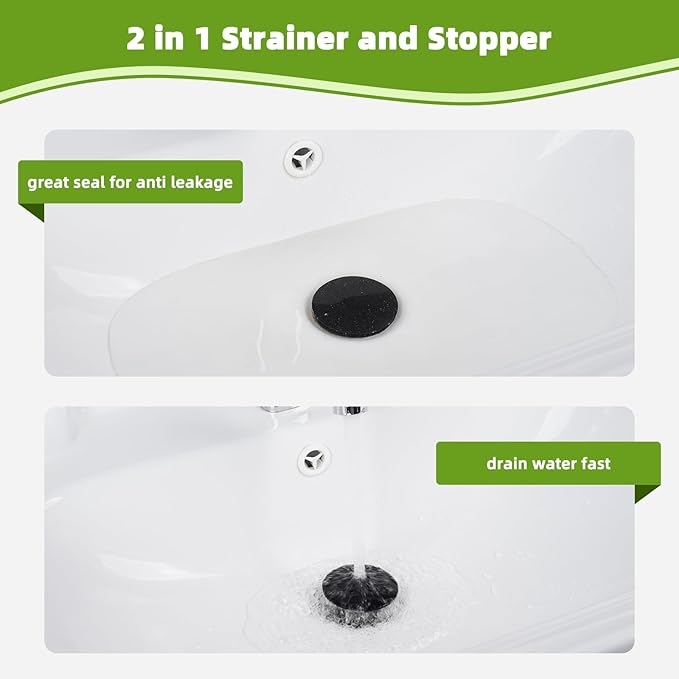 Universal Bathroom Sink Drain Strainer Hair Catcher Upgraded with Removable Stainless Steel Filter Basket, 2 in 1 Pop Up Sink Stopper for 1.1''~2.36'' Sink Basin Hole, Big Cover Cap, Matte Black
