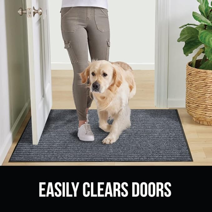 GORILLA GRIP Traffic Guard Door Mat, Heavy Duty Welcome Mats, Commercial Office Space Doormat, Waterproof, Fade Resistant, Strong Rubber Backing, Low Profile, Shoe and Boot Scraper, 35x23, Gray