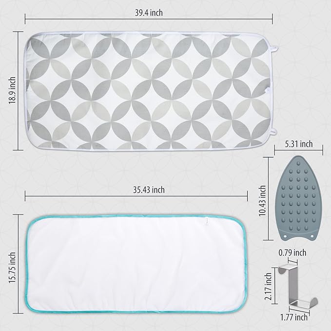 Seiritex Ironing Mat, Portable Ironing Pad 39.4 x 18.9 inch Table Top Iron Board 5 in 1 Travel Iron Blanket for Washer, Dryer, Counter top, Grey Clover