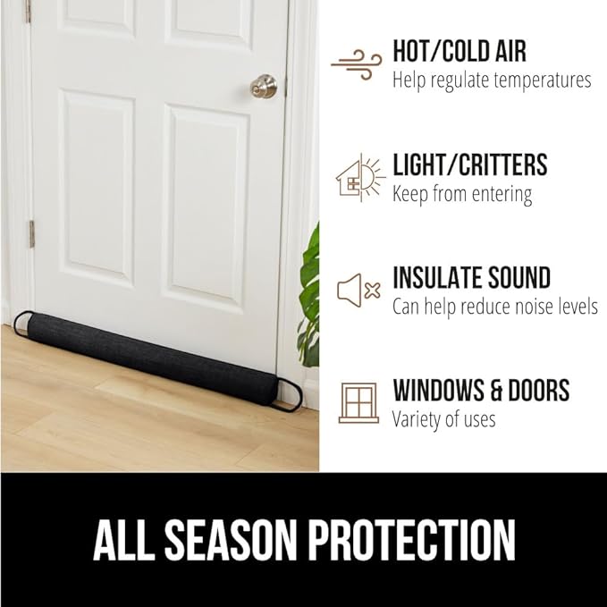 GORILLA GRIP Door Draft Stopper for Bottom of Doors, Weather Stripping Seal Blocks Hot Air, Noise, Bugs, Keeps Cold AC in, Sound Proofing Easy Install Gap Filler, Home Essentials, 36 Inch, Black