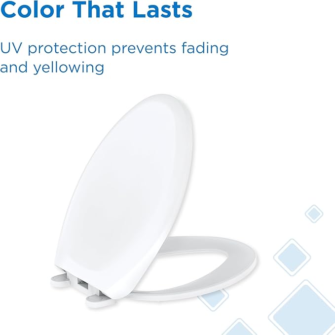 Gerber Universal Elongated Toilet Seat with Cover, Soft Close, Top Mount, Easy Install, Heavy-Duty Plastic, Adjustable Fit for Standard Elongated Toilets, Fade-Resistant, White G0099849