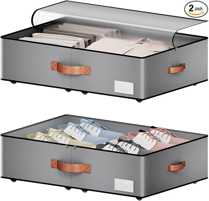 Under bed Storage With Wheels,Large Capacity 7.5 inches Height Storage Bins,Rolling Under bed Shoe Storage Containers,Under bed Storage Drawers for clothes & blankets