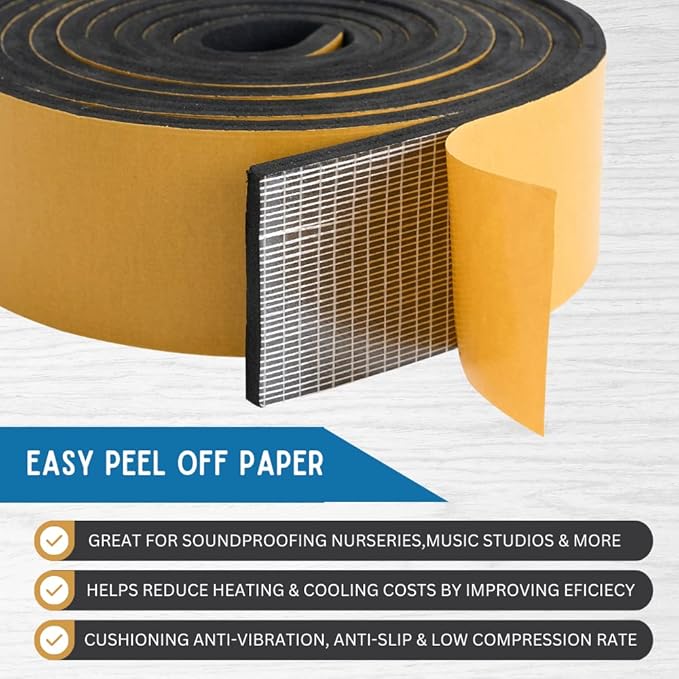 High Density Foam Weather Stripping Door Seal Strip Insulation Tape Roll for Insulating Door Frame, Window, Air Conditioner | Self Adhesive Sealing Weatherstrip (4 in x 1/16 in x 10 Ft, Black)