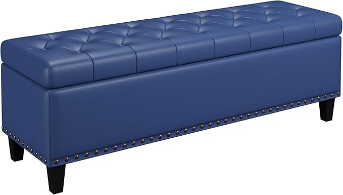 Storage Ottoman Bench, 51-Inch Large Storage Bench for Bedroom End of Bed, 30 Gallons Faux Leather Ottoman with Storage for Bedroom, Living Room, Entryway, Hallway, Blue