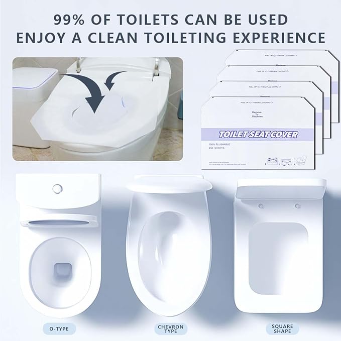 1 Pack (250 Pieces) Disposable Toilet Seat Covers Flushable Paper Toilet Seat Cover for Bathroom, Hotels, Travel, Kids or Adults