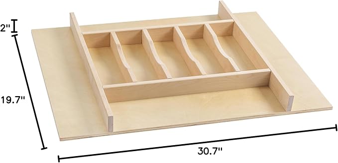 WelFurGeer Premium Wooden Silverware Organizer for Kitchen Drawers, Utensil Tray for Kitchen Drawer, Cutlery Drawer Organizer for Forks, Spoons, Knives - Sturdy Birchwood, Natural Finish