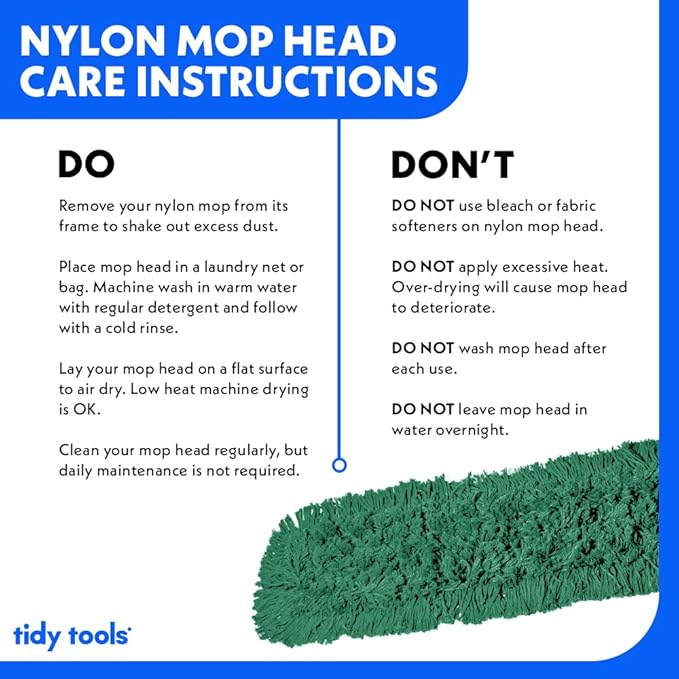 Commercial Dust Mop Replacement Head – 36 x 5 in. Cotton Nylon Reusable Mop Head – Industrial Dust Mop Refill for Floor Cleaning & Janitorial Supplies, Green