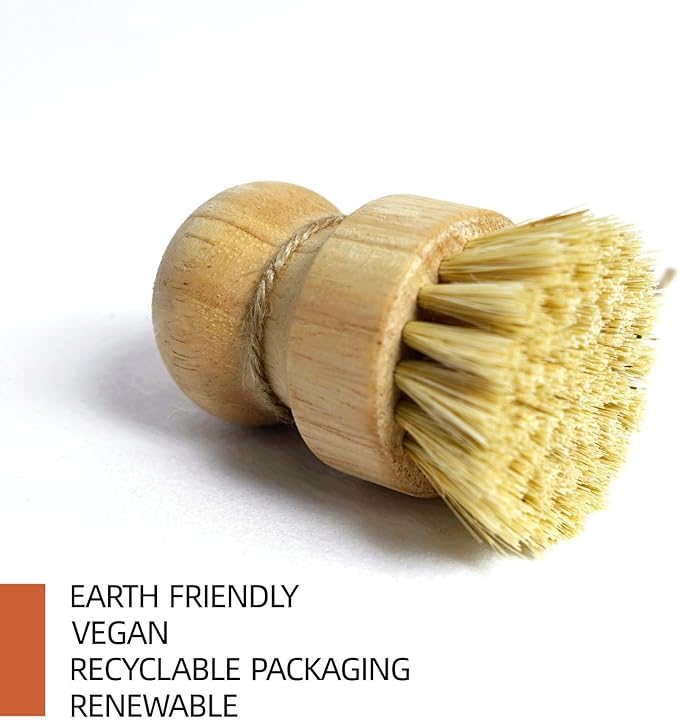Bamboo Pot & Pan Cleaning Brush Set - 3 Pack Natural Dish Brushes Bamboo Scrub Dish Brushes, Durable Scrubber for Kitchen Pots, Pans, Vegetables & Fruit