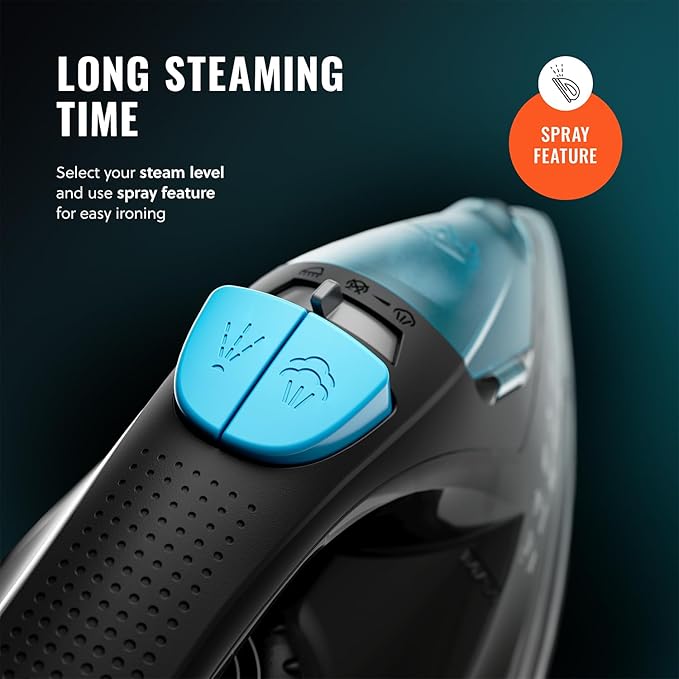 PurSteam Professional 1250W Steam Iron | Powerful Steamer with Burst of Steam & Spray | Non-Stick Soleplate, Easy Temperature Control & Auto Shut-Off