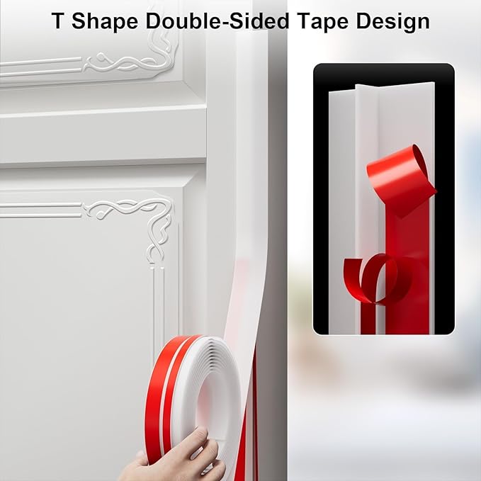 T-Shaped Door Draft Stopper, 1.97 in x 40 Ft Silicone Seal Strip for Windows Gaps, Weather Stripping Seal Strip Shower Sweep, White