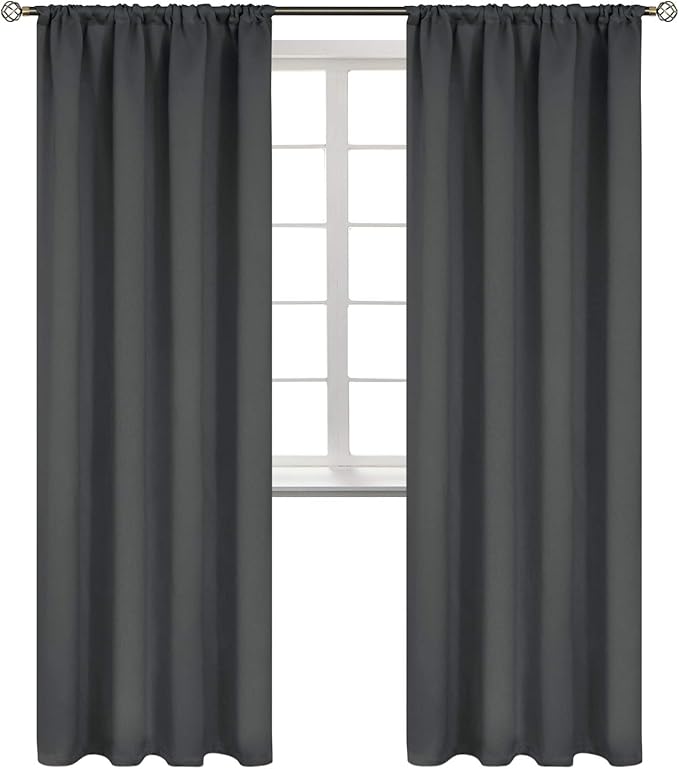 BGment Rod Pocket Blackout Curtains for Bedroom 84 Inches Length - Thermal Insulated Room Darkening Curtain for Living Room, 52 x 84 Inch, 2 Panels, Dark Grey