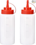 Condiment Squeeze Bottles Ketchup Dispenser, 2 Pack 16oz Squeeze Bottles for Liquids, Plastic Sauce Bottle with Cap Lid, Squirt Bottles for Sauces Liquids BBQ Dressing Pancake Art