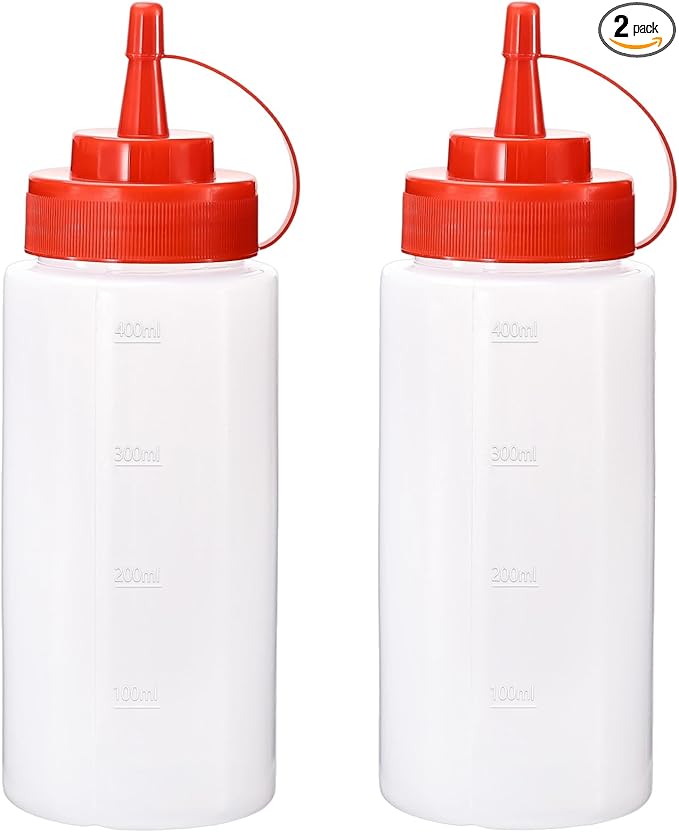 Condiment Squeeze Bottles Ketchup Dispenser, 2 Pack 16oz Squeeze Bottles for Liquids, Plastic Sauce Bottle with Cap Lid, Squirt Bottles for Sauces Liquids BBQ Dressing Pancake Art