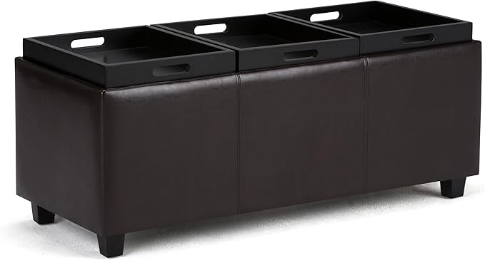 SIMPLIHOME Avalon 42 inch Wide Contemporary Rectangle Storage Ottoman in Tanners Brown Vegan Faux Leather, Assembled, for the Living Room, Entryway and Family Room