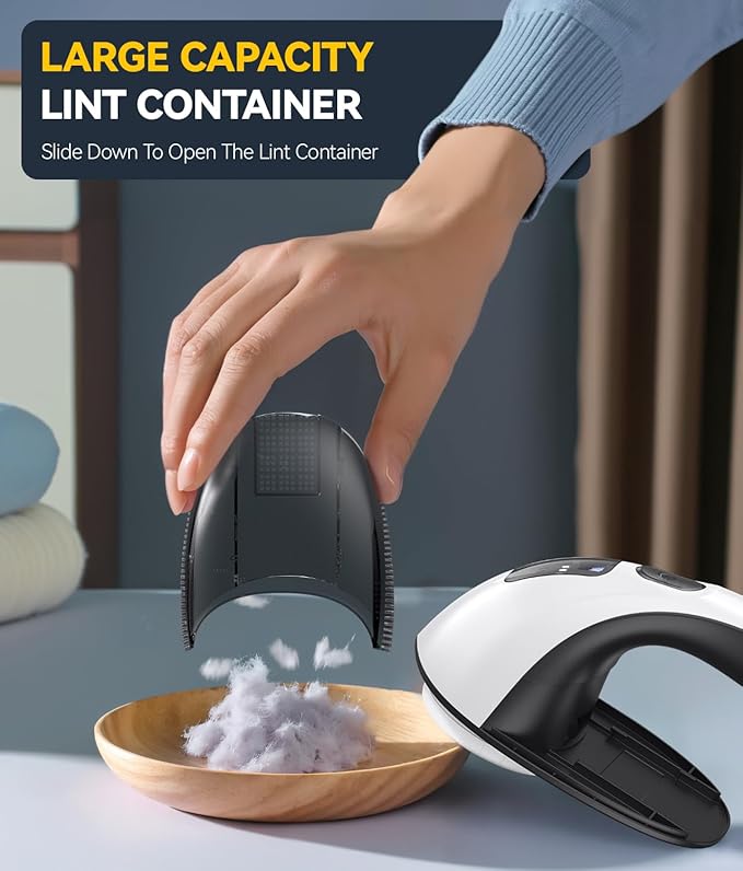 Rechargeable Fabric Shaver and Lint Remover, 3-Speed Adjustable Sweater Shaver with 6-Leaf Replaceable Stainless Steel Blades, 2.6Inch Large Mesh, Removable Bin for Clothes Fuzz, Lint, Pills, Bobbles