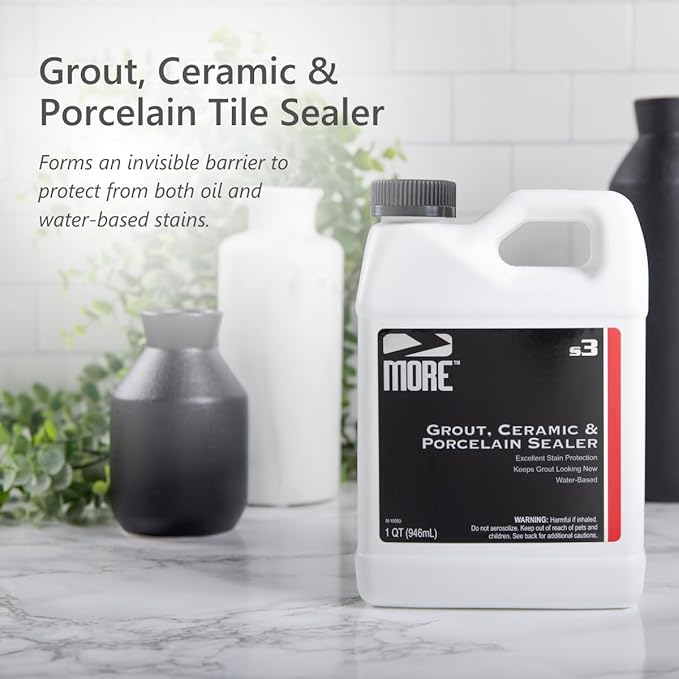 MORE Grout, Ceramic & Porcelain Tile Sealer - Water-Based Grout Sealer - Stain, Tile & Grout Protection - for Bathrooms, Showers & Floors - Prevent Grout Haze - Safe & Easy to Use - Unscented - 32oz