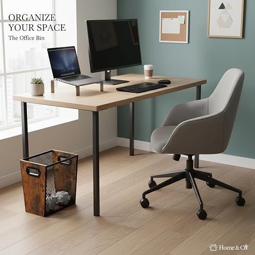 Piskyet Rustic Office Trash Can for Near Desk,7 Gallon Unique Wood Bedroom Garbage Can,Vintage Wastebasket with Handle, Decorative Trash Can for Home Office,12.2" L x 9.6" W x 14.9" H,Rustic Brown