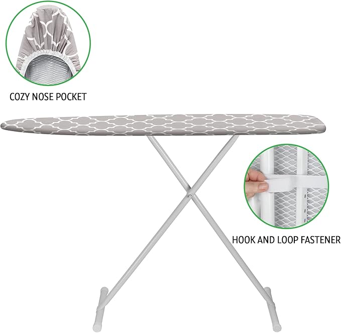 Ironing Board Cover and Pad 15x54 Inch Standard Ironing Board Cover with Elastic Edge and Hook and Loop Fasteners Scorch and Stain Resistant Cotton Ironing Covers with Thick Padding