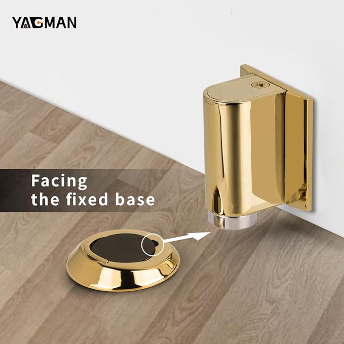 2 Pack Magnetic Door Stoppers Retractable Bottom of Door Holder No Drilling Mount Floor Door Stop with Screws and Adhesive Catch Door Keep Door Open Polished Gold PG-2