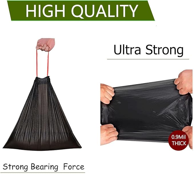 Feisco 8 Gallon Black Trash Bag,30L Drawstring Garbage Bag Trash Can Liner,90 Counts,0.9 Mil (8 Gallon, Black)