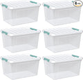 Zopnny 6-Pack 35 Quart Plastic Latch Storage Box with Lid, Stackable Latching Storage Bin, Clear