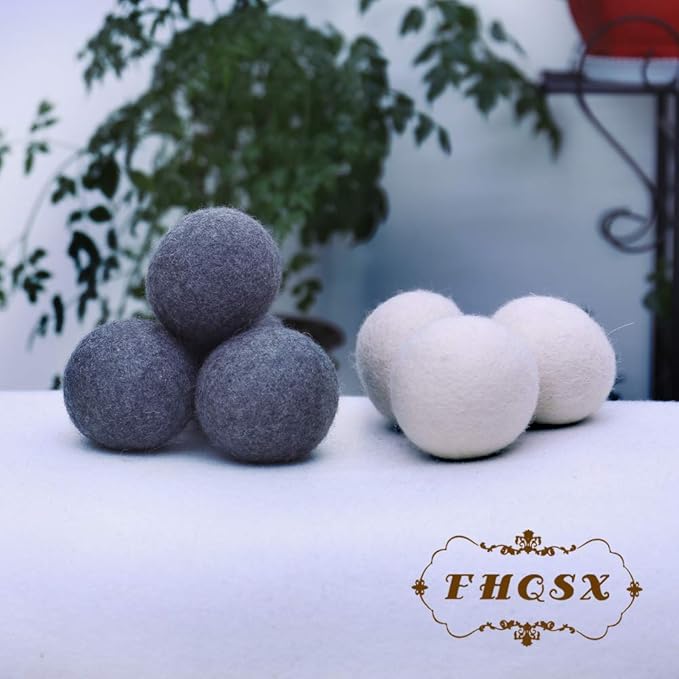 Wool Dryer Balls by FHQSX 6-Pack, XL Premium Reusable Natural Fabric Softener, White and Grey…