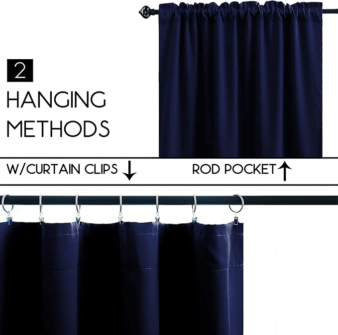 Cafe Kitchen Curtains 36 Inches Long 2 Panels, Blackout Tier Curtains with Rod Pocket, Short Black Out Curtain for Small Window, 42" Wide and 36" Length, Set of Two, Navy Blue