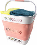 SAMMART 40L (10.5 Gallon) Collapsible Plastic Laundry Basket with Handles - Foldable Pop Up Storage Container/Organizer - Portable Laundry Hamper - Space Saving (1, Grey/Quartz Pink)