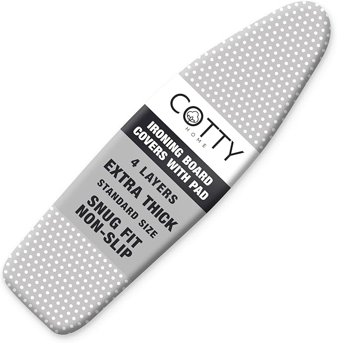 Extra Thick Ironing Board Covers with Pad Standard Size 15x54, Heat Reflective Full Scorch Resistant Padding, Snug Fit Non-Slip Nose Pocket Fastener Straps Elastic Edges, Gray Spotted