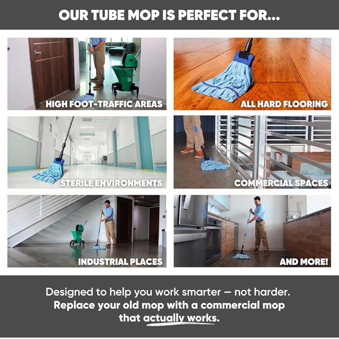 Commercial Mop Head Replacement – 1 Pack Medium Red Microfiber Tube Mop (14 oz.) | Industrial Wet Mops | Refill Heads, Machine Washable, Heavy Duty | Hardwood, Tile, Laminate, Vinyl Floors