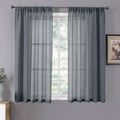Tollpiz Sheer Curtains Linen Textured Bedroom Curtain Sheers Light Filtering Rod Pocket Voile Curtains for Living Room, 54 x 63 inches Long, Dark Grey, Set of 2 Panels