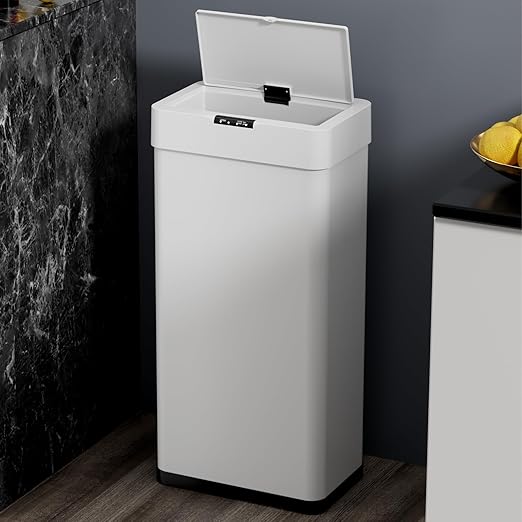 TLSUNNY 13.2 Gallon Motion Sensor Trash Can,Touchless Automatic Garbage Can,Brushed Stainless Steel Smart Bin,with Bag Holder,Soft Close Lid,for Kitchen,Office,RV,Bedroom,Living Room (White, 50L)