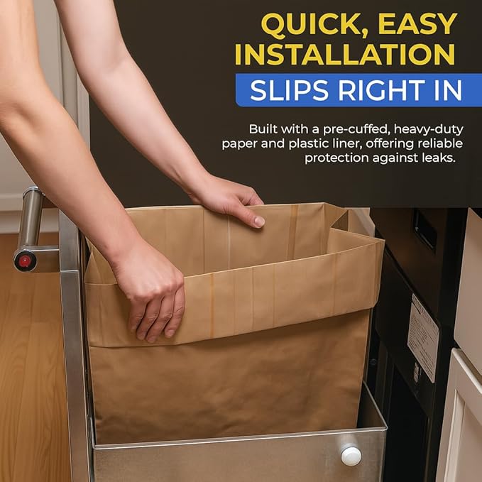 Trash Compactor Bags for Kitchen - 15 PACK - Pre-Cuffed, Super Strong & Heavy Duty Kitchen Trash Bags with Leak Proof Plastic Liner, Fits GE Model Compactors with Rectangular Containers
