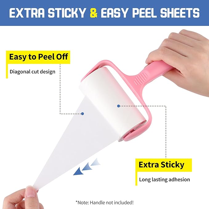 Extra Sticky Lint Roller Refills 6 Pack (720 Sheets) fit 3.8"-4" Standard Size Lint Roller Sticker with Inner Diameter at 1.5" for Pet Hair, Clothes, Furniture, Cars, No Handle Included