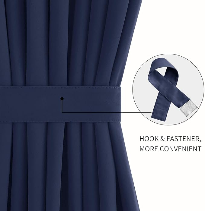 DWCN French Door Curtains – Rod Pocket Thermal Blackout Curtain for Doors with Glass Window, Kitchen and Patio Doors for Privacy, 54 X 40 Inch Length, 1 Curtain Panel with Tieback, Navy Blue
