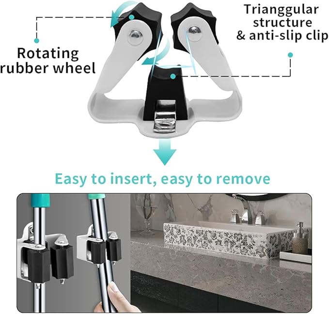 3-H Broom Hanger,Mop Holder Wall Mount 50 Pack, Broom Holder Wall Mount for Hanging and Organizing Shovel,Rake,Brush,Yard Tools in Kitchen,Laundry Room,Bathroom,House(Black)