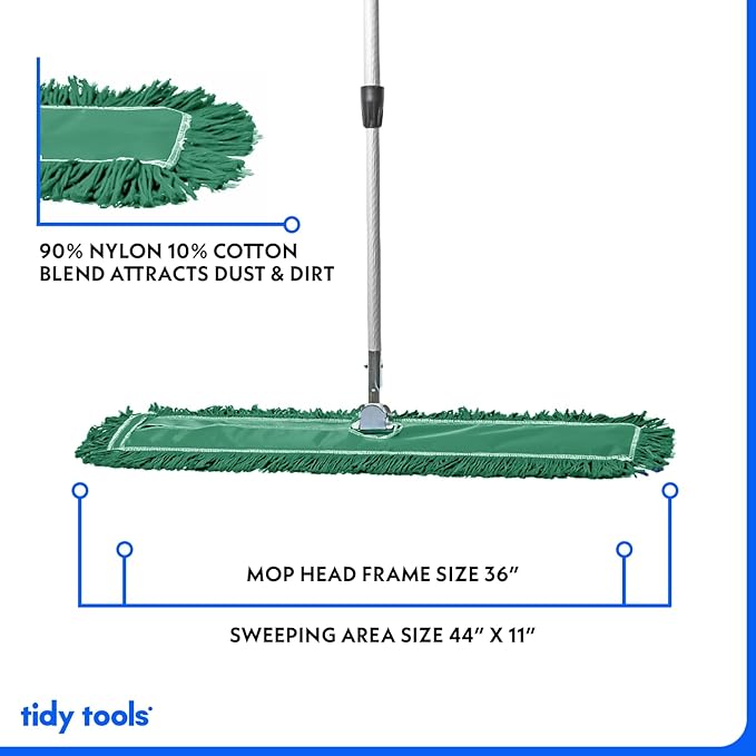36 Inch Green Commercial Dust Mop & Floor Sweeper with Extendable Handle – Mop for Hardwood, Tile, and Concrete Floor Cleaning