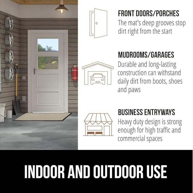 GORILLA GRIP Traffic Guard Door Mat, 72x48, Heavy Duty Welcome Mats, Commercial Office Space Doormat, Waterproof, Fade Resistant, Strong Rubber Backing, Low Profile, Shoe and Boot Scraper, Beige