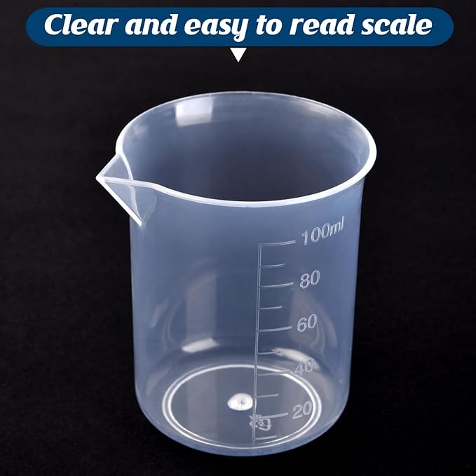 Plastic Measuring Cups, 100ml, Set of 15, for Liquid Measurement and Scientific Experiments