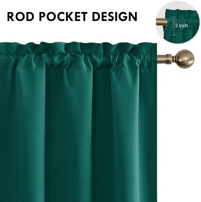 DWCN Blackout Curtains Thermal Insulated, Energy Saving & Noise Reducing Bedroom and Living Room Curtains, Hunter Green, W 42x L 72 Inch, Set of 2 Rod Pocket Curtain Panels