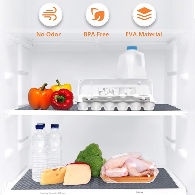 Shelf Liners for Kitchen Cabinets Refrigerator Liners Waterproof & Oil-Proof Kitchen Cupboard Liner Non-Slip Drawer Mats EVA Material Non Adhesive Fridge Liner for Shelves - Gray 17.5 x 393.7 inches
