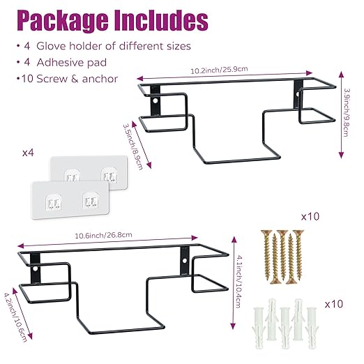 Glove Box Holder and Dispenser - Metal Rack for Rubber Latex Gloves Face Tissue, Black (4 Pack)