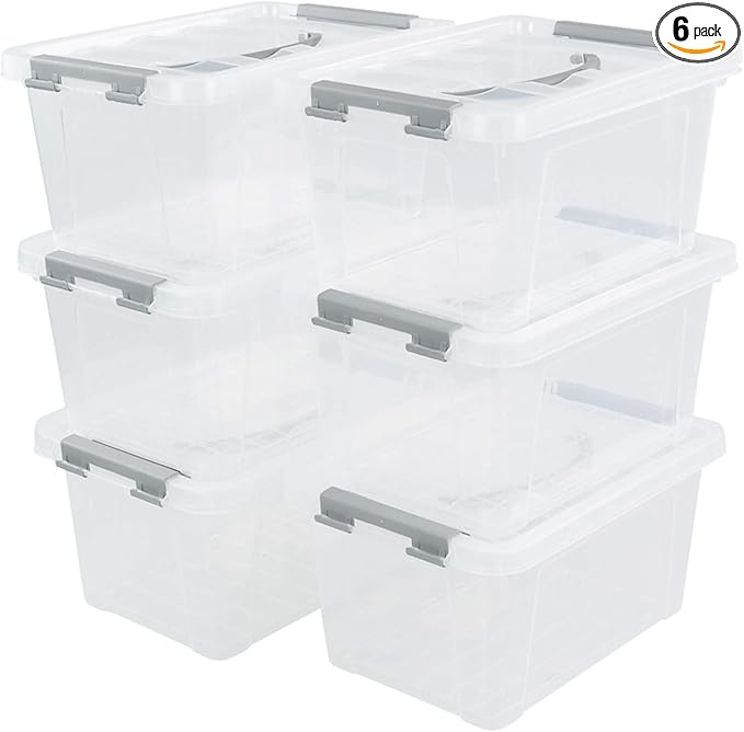 6-Pack 6 L Plastic Storage Containers Latch Storage Box with Lids