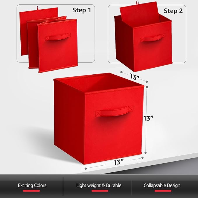 Sorbus 13 Inch Storage Bins - Sturdy Collapsible Fabric Storage Cubes with Handle - 8 Foldable Baskets for Organizing Clothes, Toys, Books - Storage Baskets for Shelves, Closets