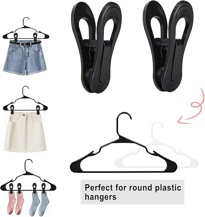 Black Hanger Clips 60 PCS, Multi-Purpose Plastic Clips Perfect for Plastic Hangers Velvet Hanger, Finger Clips for Skirt Pants Hangers